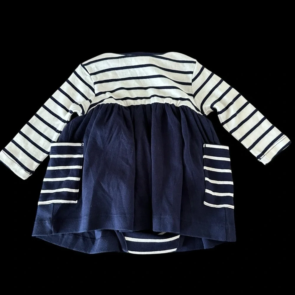 NWT Hanna Andersson‎ baby girl 3-6 months Navy Blue Striped Bodysuit Dress New